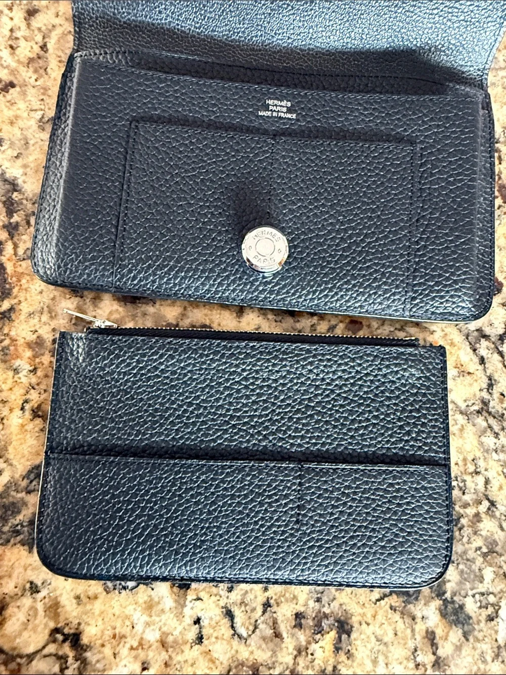 Black Pebbled Leather Wallet Card & Passport Holder with Silver Snap